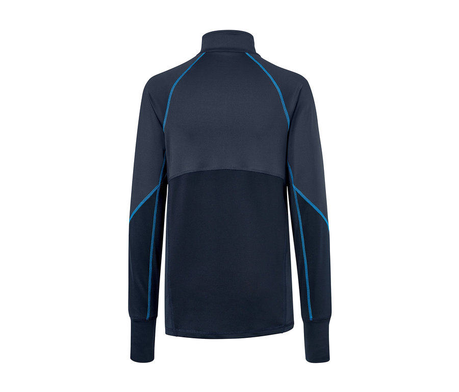 Blaues Thermo-Funktionsshirt mit langen Ärmeln.