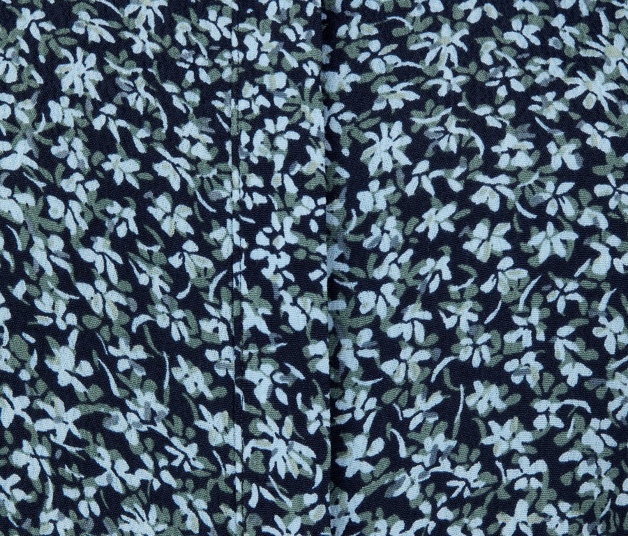 Detailansicht eines floralen Hemdblusenkleids.