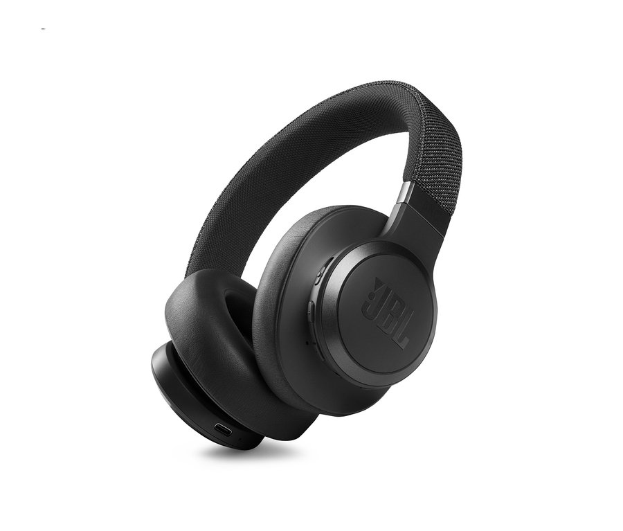 Schwarzer kabelloser JBL On-Ear-NC-Kopfhörer »Live 660NC« auf weißem Hintergrund.