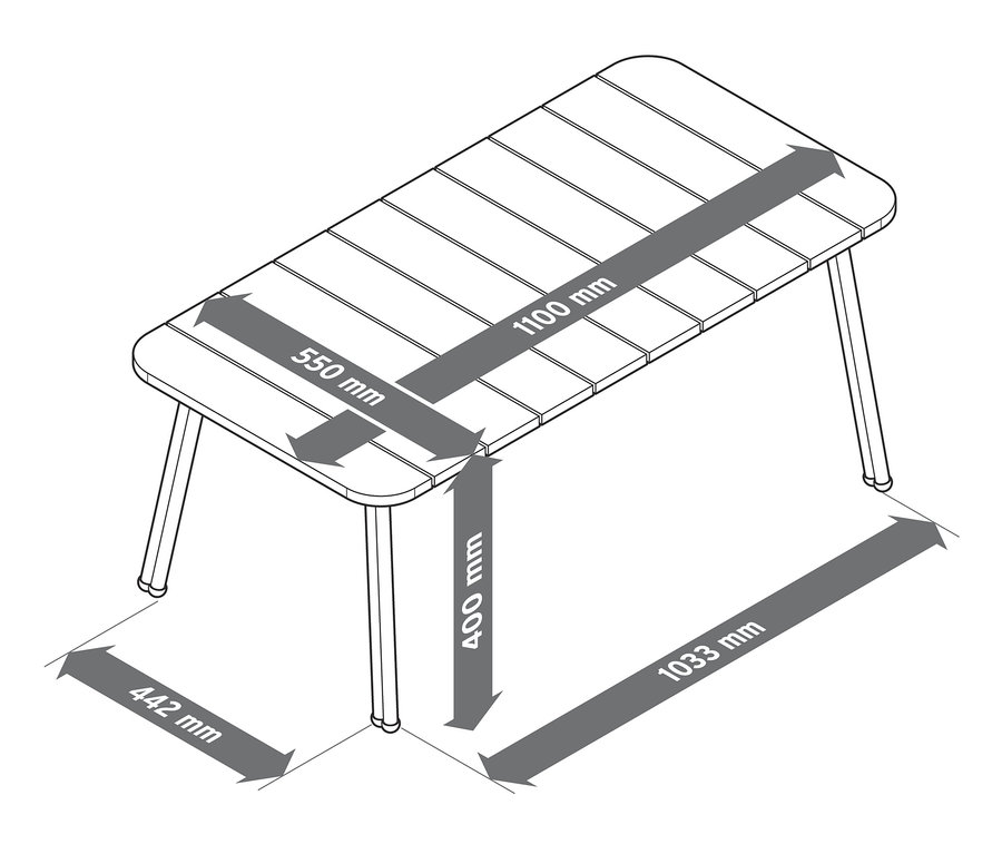 Illustration eines Design-Gartensofa-Sets mit den angegebenen Abmessungen.