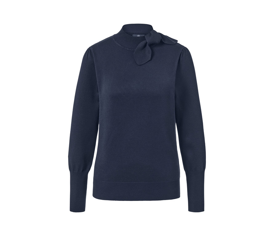 Marineblauer Feinstrickpullover mit Schleifendetail.