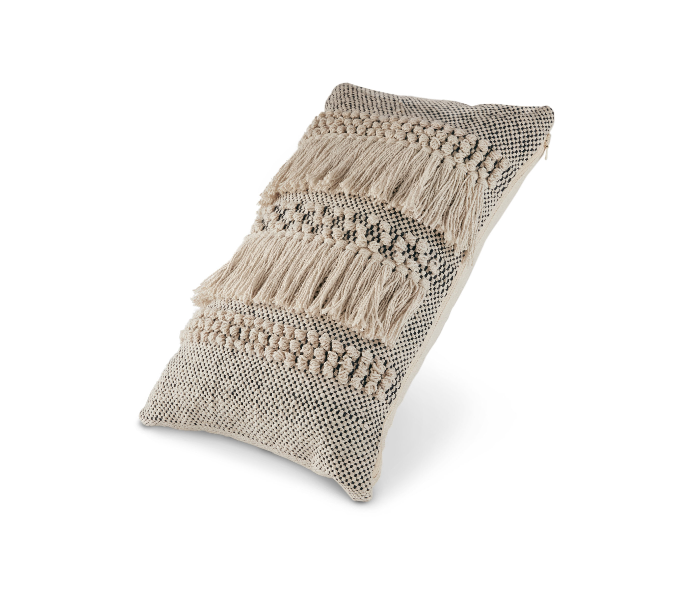 Dekokissen mit Füllung, ca. 45 x 30 cm, beige-weiß gemustert.