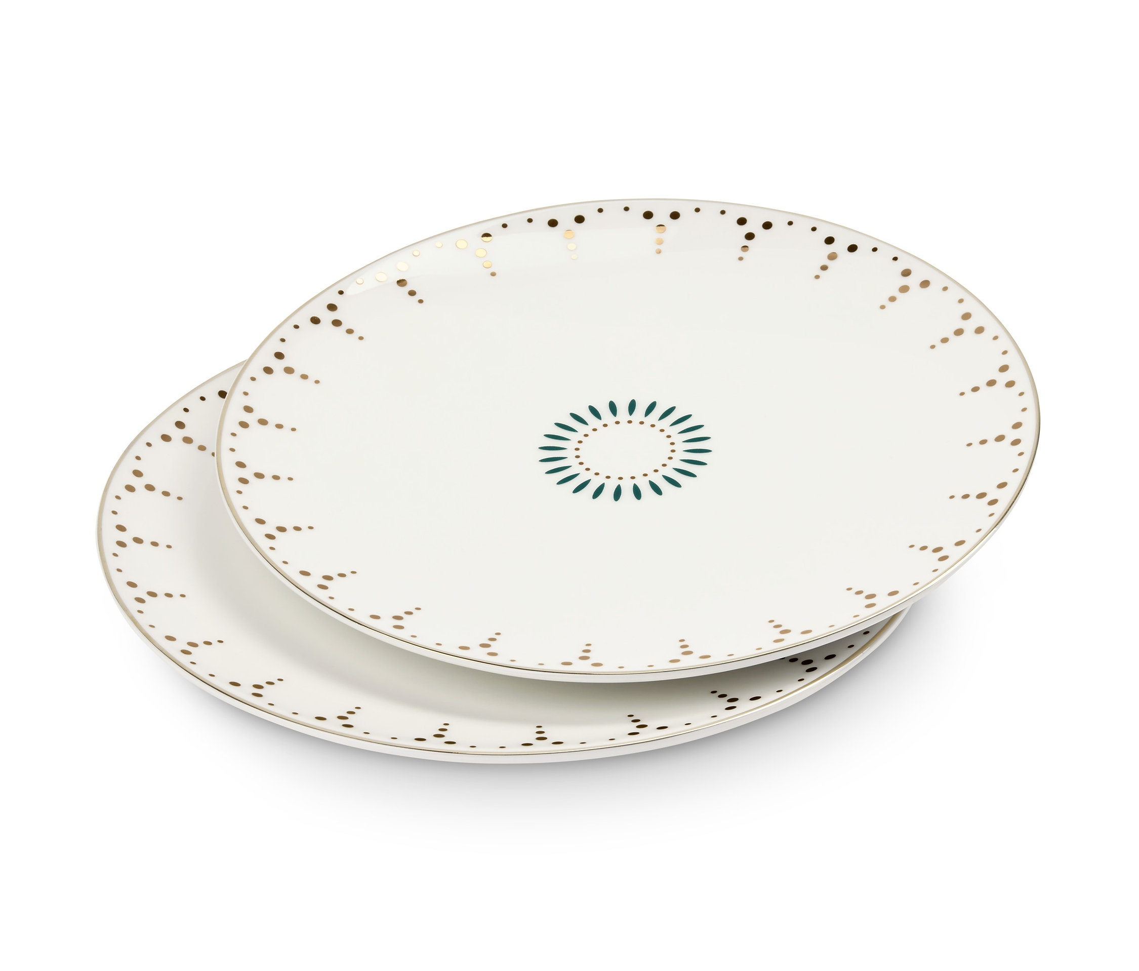 Zwei Teller, Ø je ca. 21 cm, mit dekorativem Muster.