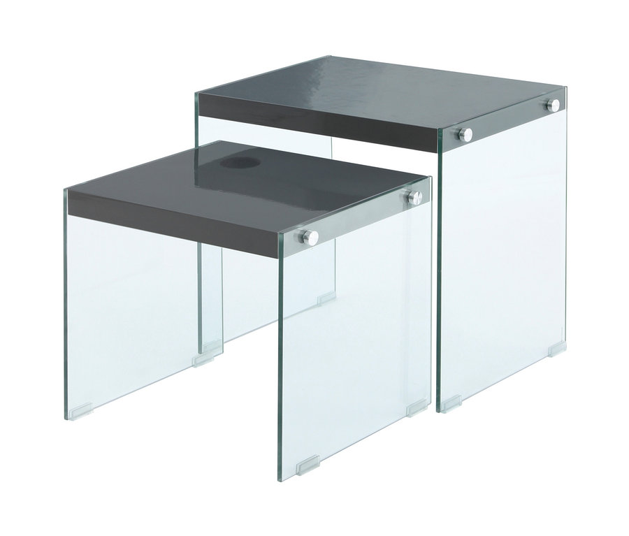 Zwei schwarze Glastische von Kayoom Beistelltisch-2er-Set "Elementary 125" stehen nebeneinander.