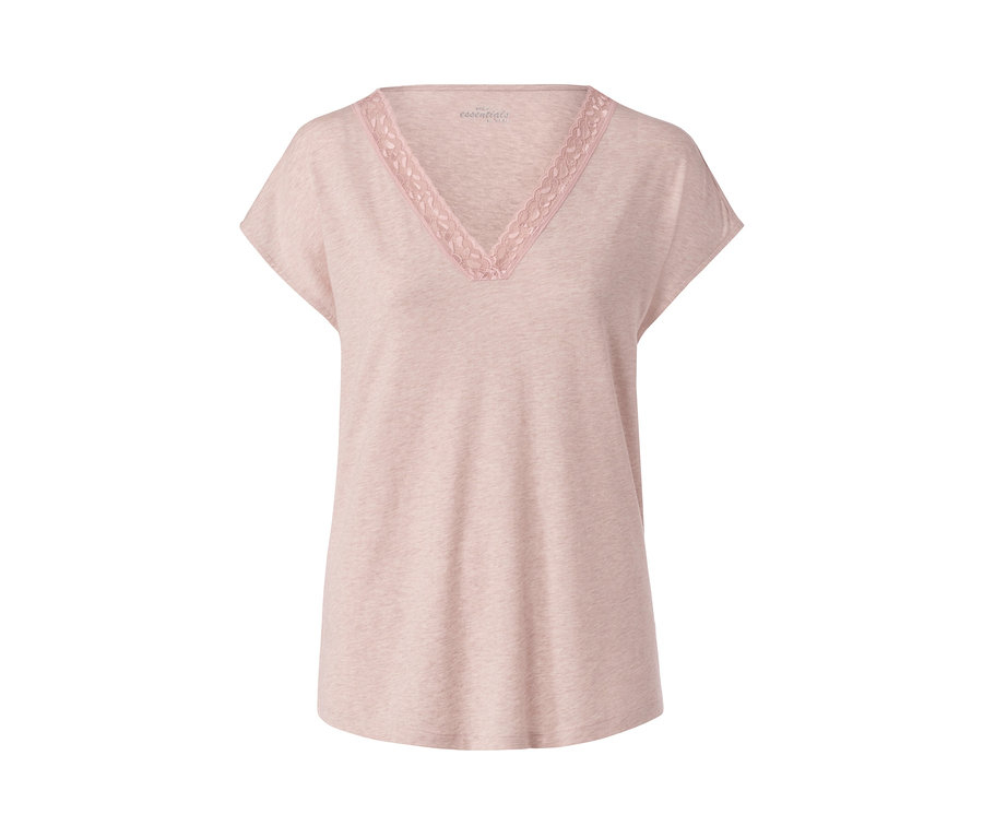 Rosa Pyjama-Oberteil mit V-Ausschnitt und Spitze.