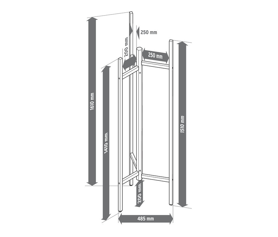Illustration der Abmessungen einer Garderobe.