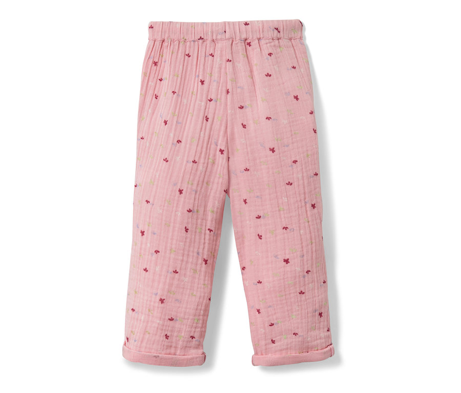 Rosa Baby-Schlupfhose mit Blumenmuster.