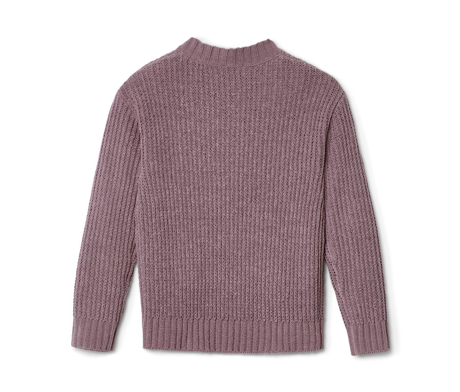 Detailansicht eines Kinder-Chenille-Pullovers in Mauve.