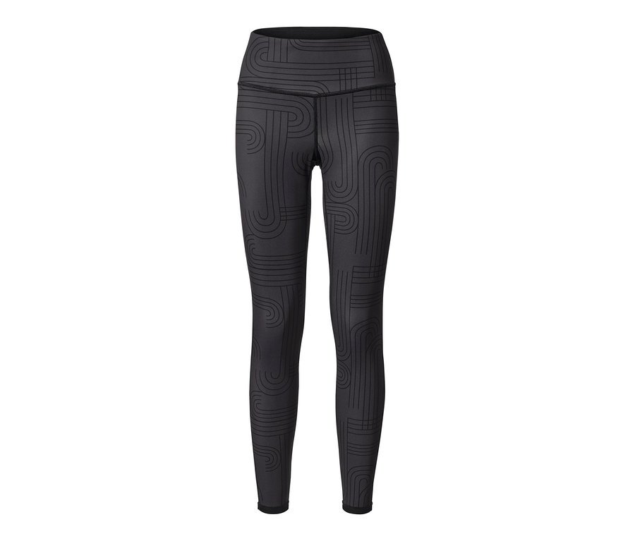 Schwarze Wende-Sporttight mit geometrischem Muster.