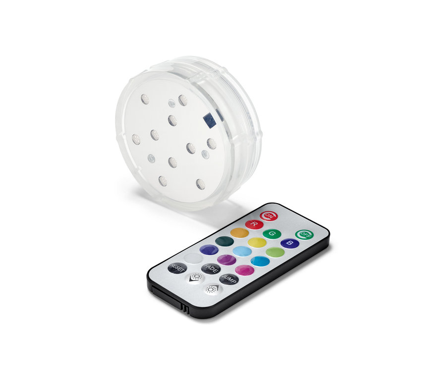 LED-Unterwasserlicht mit Farbwechsel und Fernbedienung.