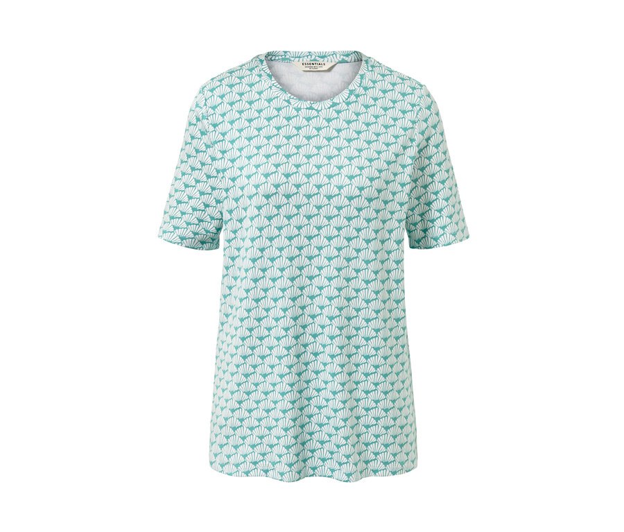 Grün-weißes Interlock-Shirt mit kurzen Ärmeln und Muschelmuster.