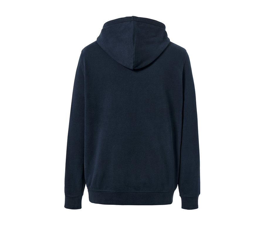 Rückansicht eines marineblauen Hoodie »Mustang«.