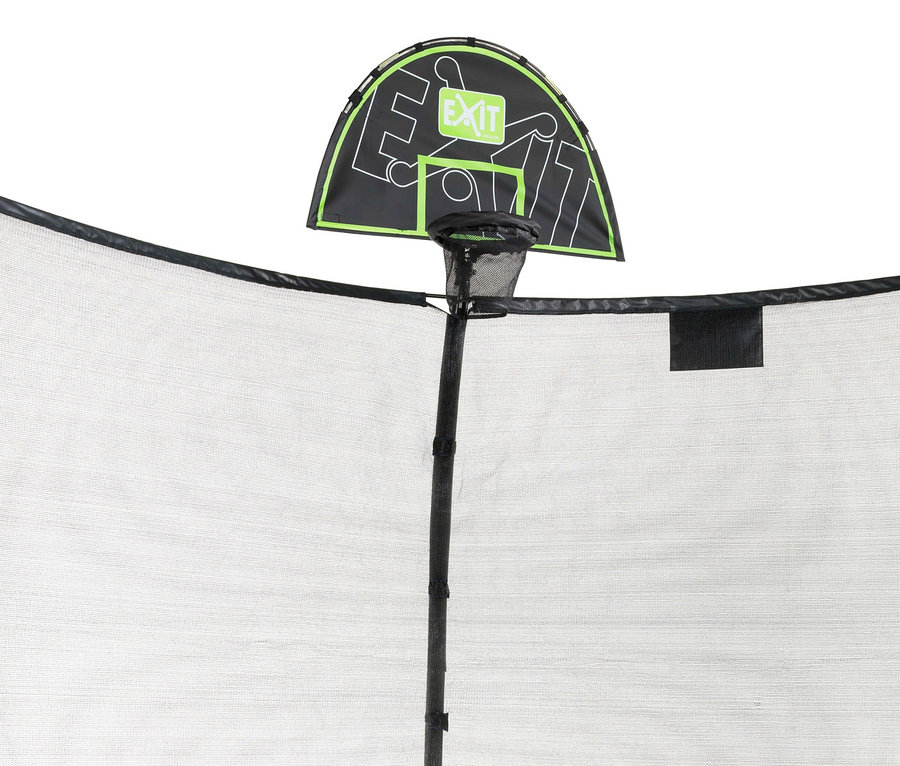 Ein EXIT Trampolin-Korb, grün-schwarz, mit einem Ball im Inneren des Trampolins.