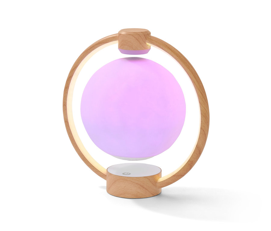 Schwebender LED-Bluetooth®-Lautsprecher »Mond« in Holzrahmen.