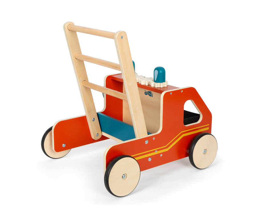 small foot Lauflernwagen Feuerwehr aus Holz im Feuerwehrdesign.