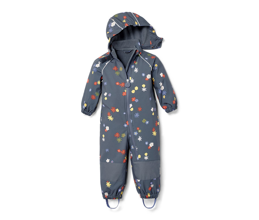 Blauer Kleinkind-Softshell-Einteiler mit Blumenmuster.