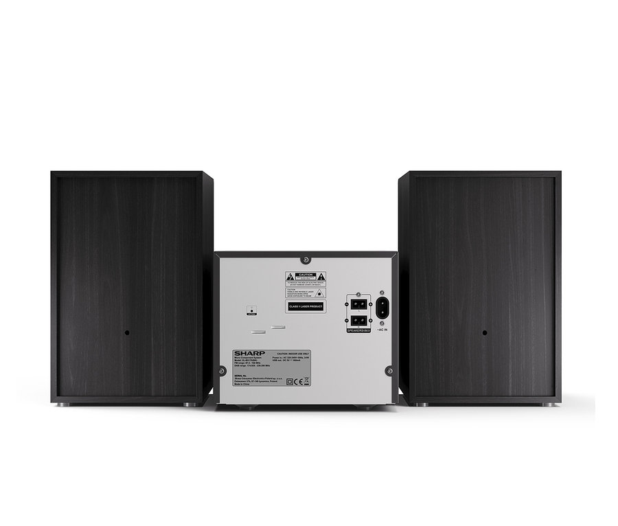 Schwarze SHARP-Stereoanlage »XL-B517D« von hinten.