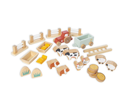 Holzspielzeug Bauernhof mit Traktor, Wagen, Tieren und Zäunen. Pinolino Bauernhof »Henri«.