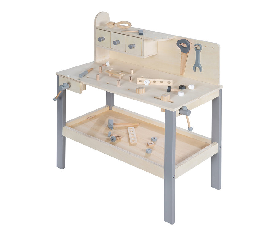 Eine roba Werkbank mit Werkzeugen.