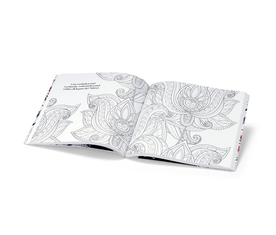 Offenes Buch »Meine kreative Ausmalzeit« mit Mandala-Illustrationen.