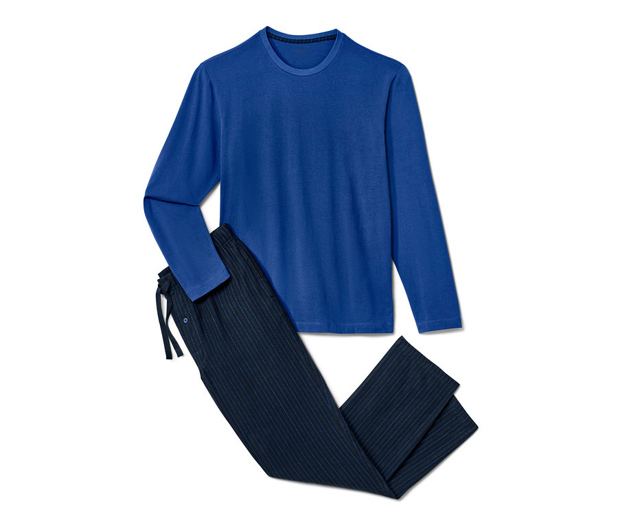 Blauer Herren-Pyjama mit Flanellhose.