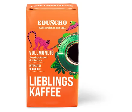 Eine Packung Eduscho Lieblingskaffee gemahlener Kaffee.