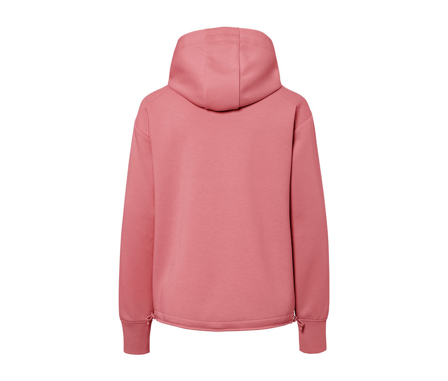 Rückansicht einer Kapuzen-Sweatjacke in Rosé.