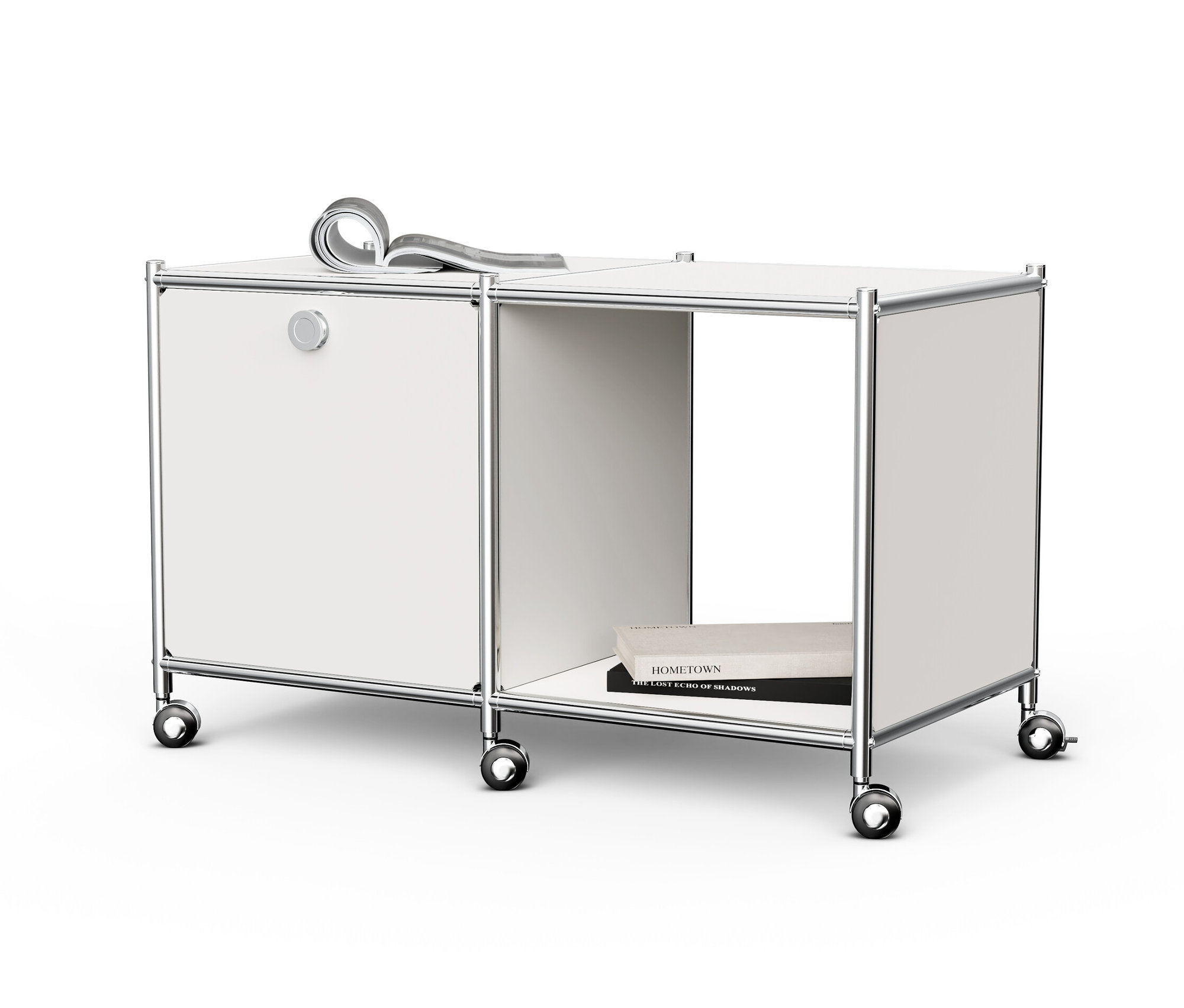 Tchibo - Beistelltisch Metall »Cn3« mit 1 Klappenfach und Rollen - 78,5x40x48,5cm - chrom - Stahl / Aluminium / Kunststoff