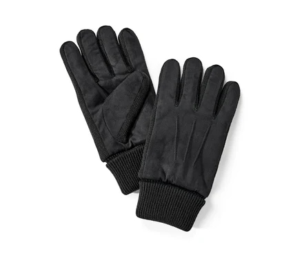 Zwei schwarze Handschuhe.