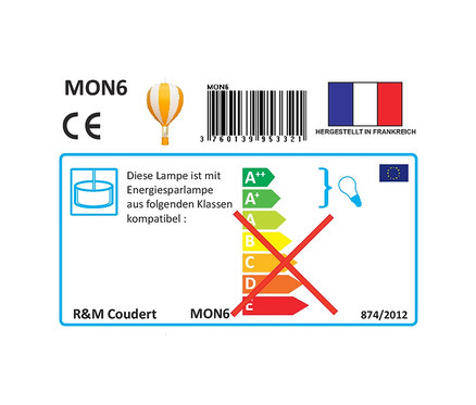 Ein Energieetikett mit Energieeffizienzklassen und Lampeninformationen.