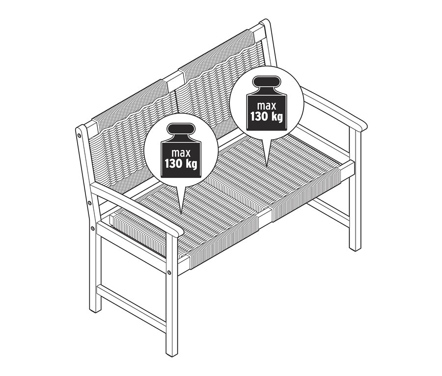 Zeichnung einer Gartenbank mit Rattan-Geflecht.