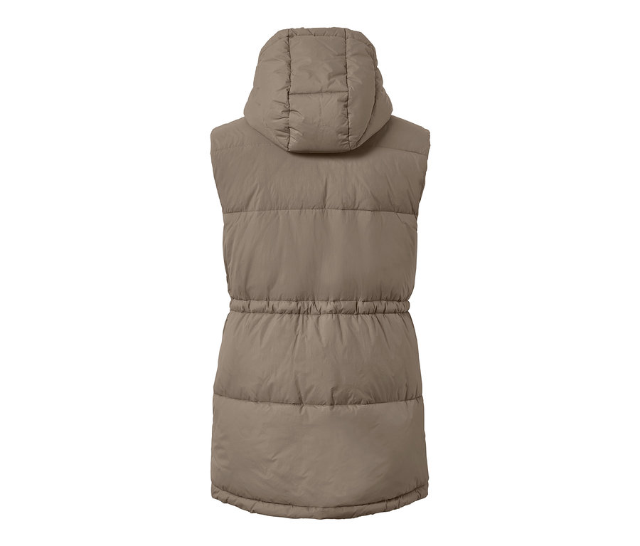 Rückansicht einer Stepp-Weste mit Kapuze.