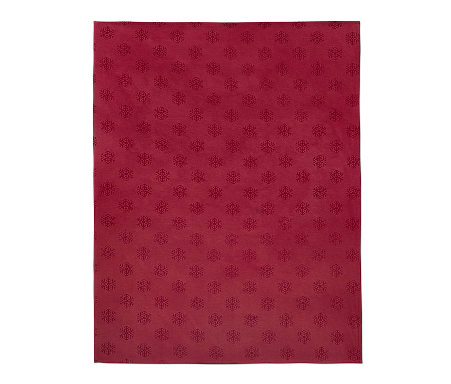 Rote Jacquard-Tischdecke mit Schneeflockenmuster in Normal- und Übergröße.