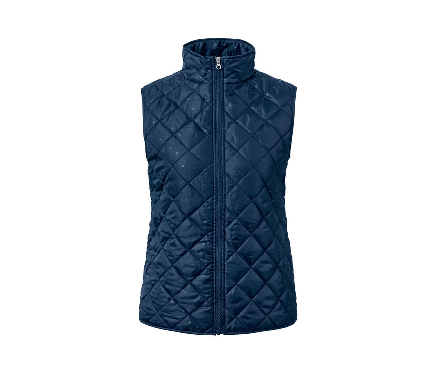 Marineblaue Steppweste der 3-in-1-Regenjacke mit Reißverschluss vorne.