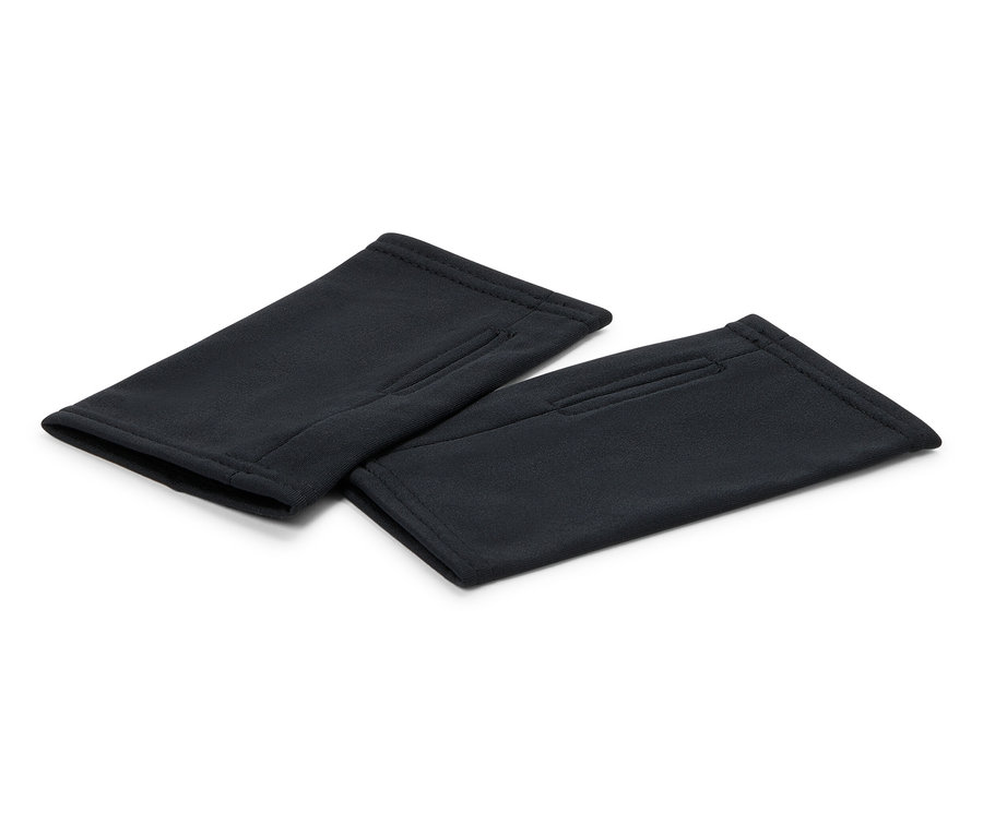 Zwei schwarze Armstulpen auf weißem Hintergrund.