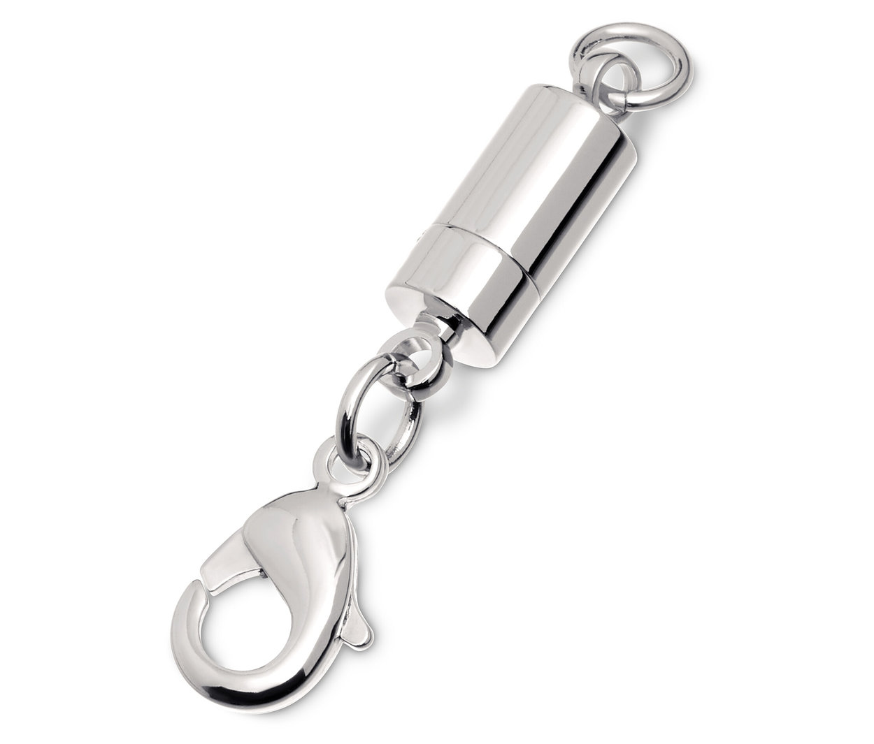 Silberner Magnetverschluss mit Karabinerhaken.