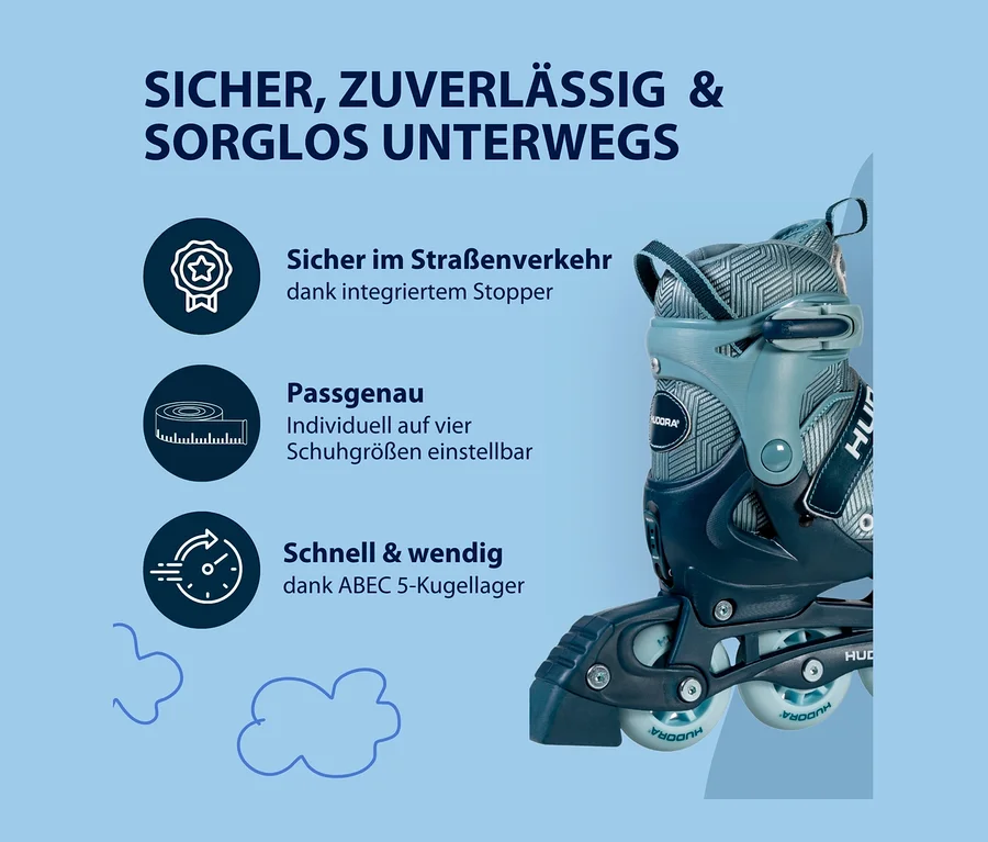 HUDORA Inline Skates »Leon 2.0«, Gr. 33–36 in Blau-Grau. Der Inliner hat eine verstellbare Schuhgröße.