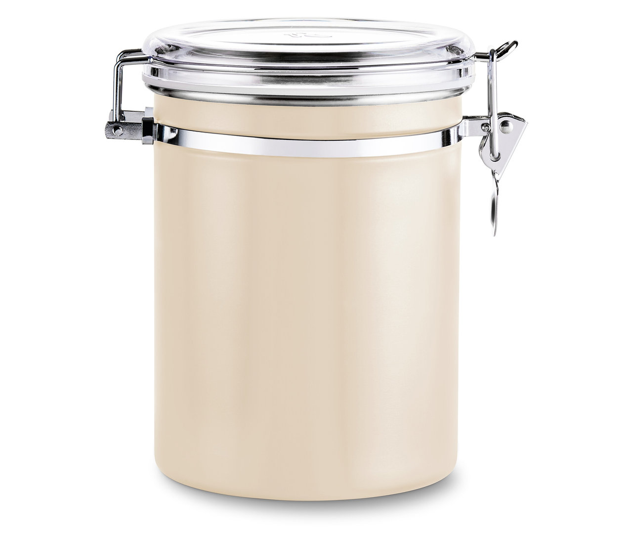 Aromadose, Friendly beige, mit silberfarbenem Deckel und Verschlussbügel.