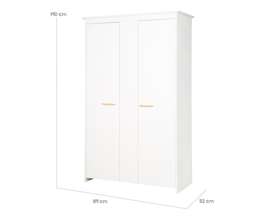 Weißer roba »Anton« Kinderzimmer Kleiderschrank mit drei Türen und Holzgriffen.