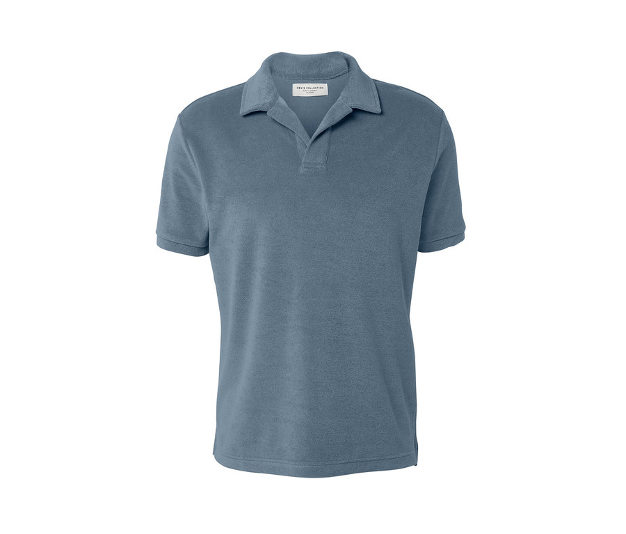 Blaugraues Frottee-Poloshirt.