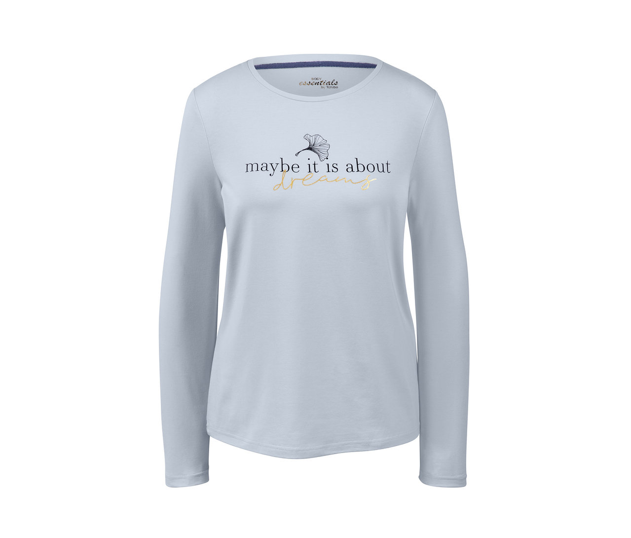 Helles Pyjama-Oberteil mit langen Ärmeln und dem Schriftzug "maybe it is about dreams".