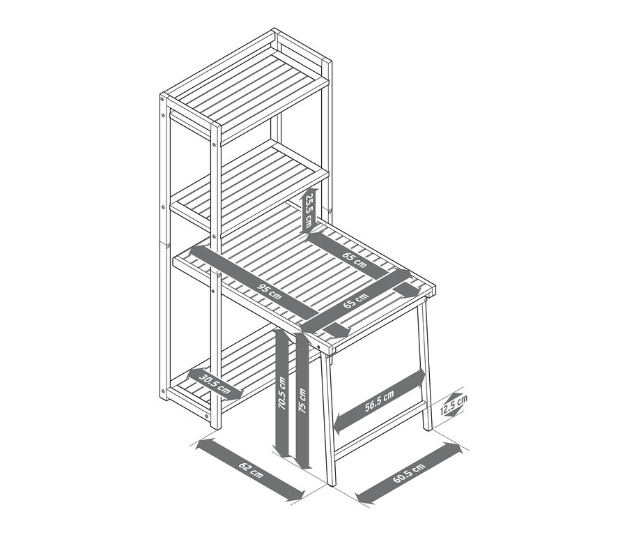 Abmessungen des Balkon-Dining Sets »Lenja« mit Regal.