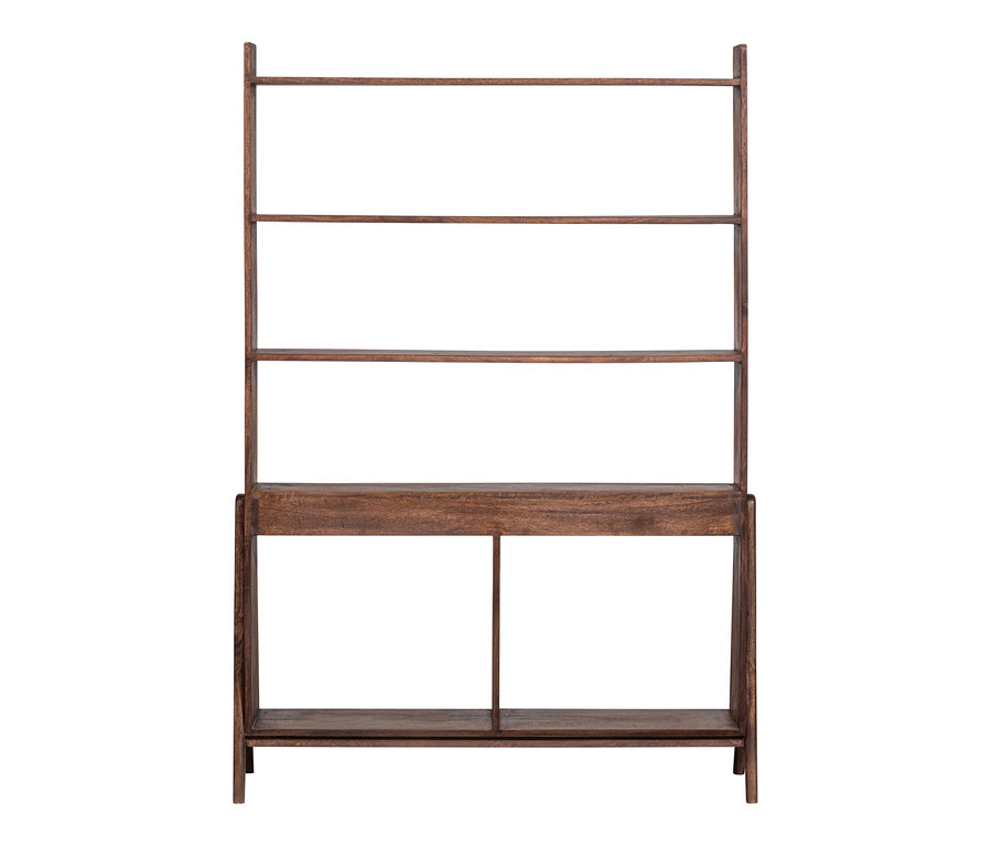 Leeres braunes Woood Sivian Regal aus Mango- und Nussbaumholz.