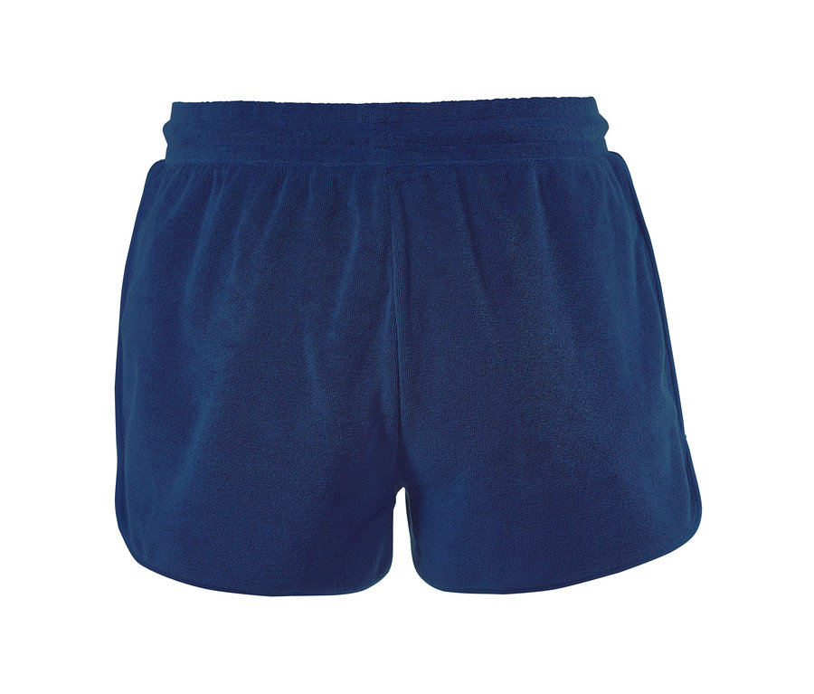 Marineblaue Frottier-Shorts.