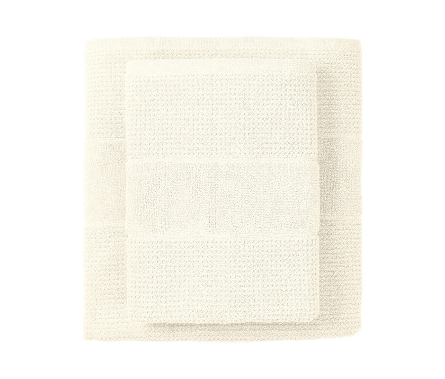Zwei gefaltete, offwhite SCHIESSER Handtücher liegen übereinander.