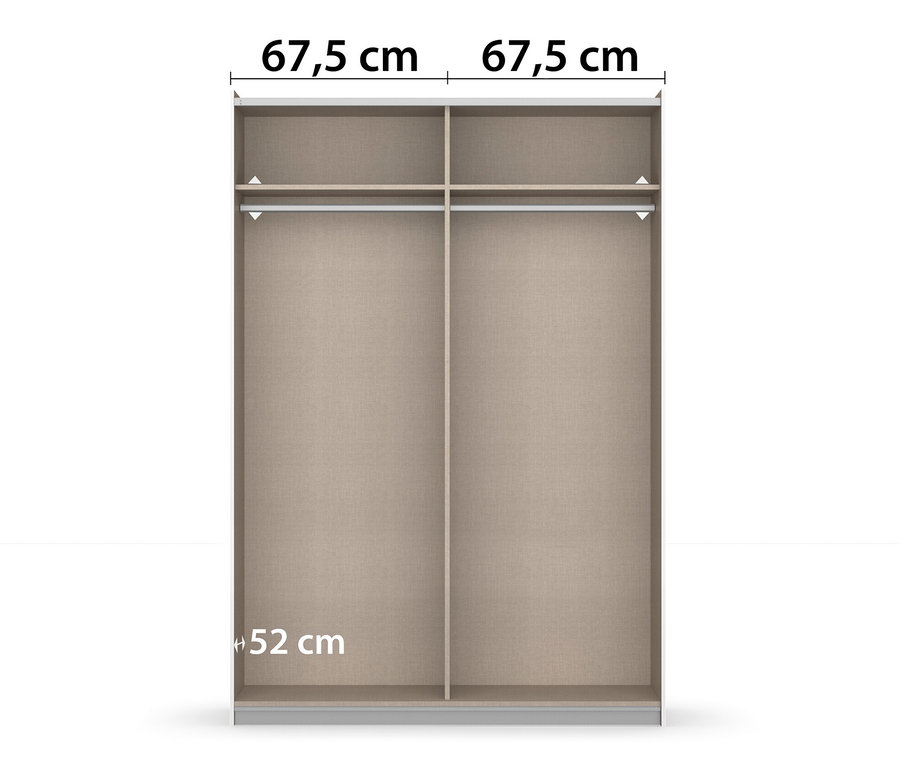 Offener, weißer Rauch Schwebetürenschrank »Quadra« mit Spiegel, 136 x 210 x 62 cm.