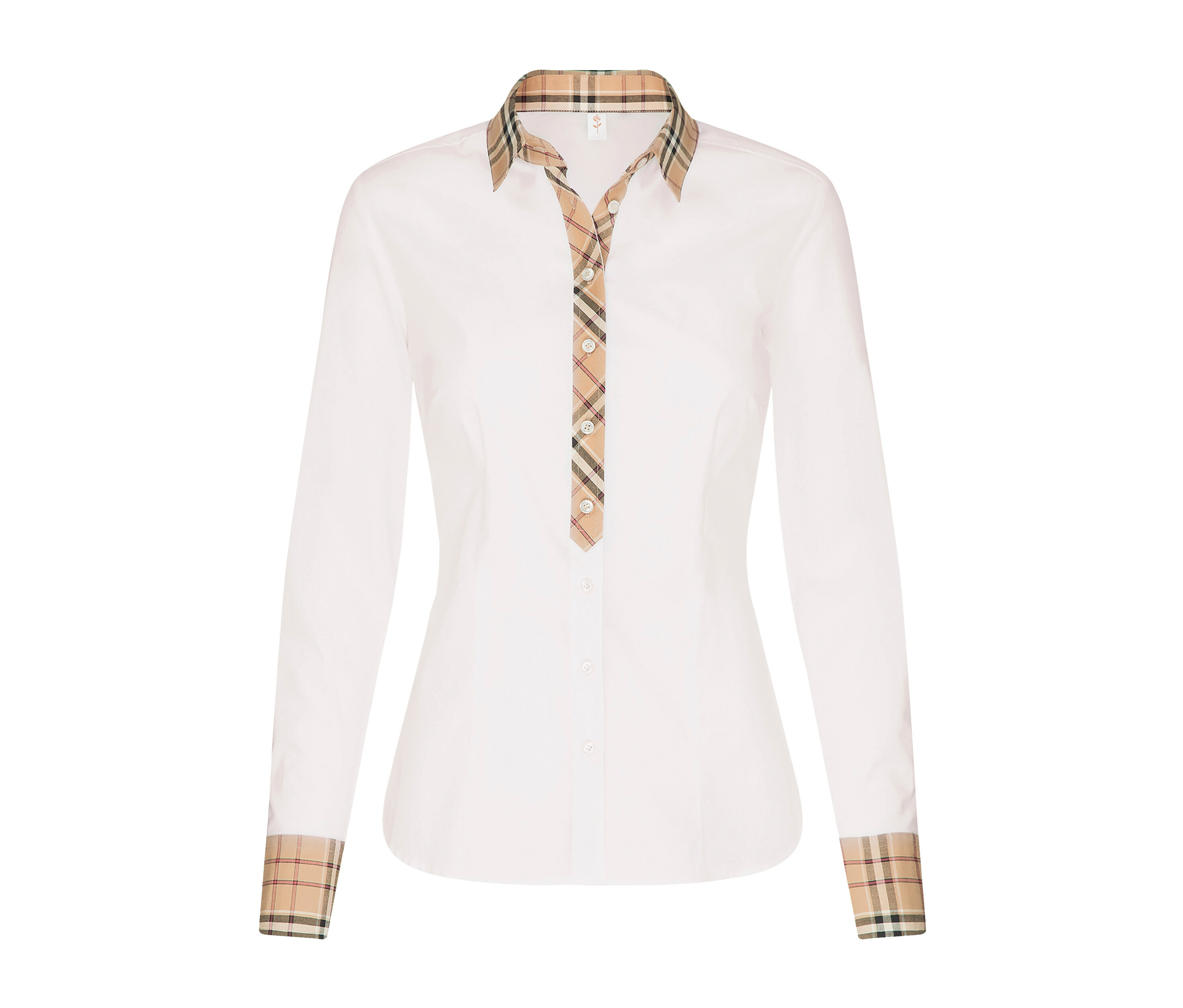 Popeline-Bluse mit Karodetail - Damen - Gr. 38 - weiß - weiß