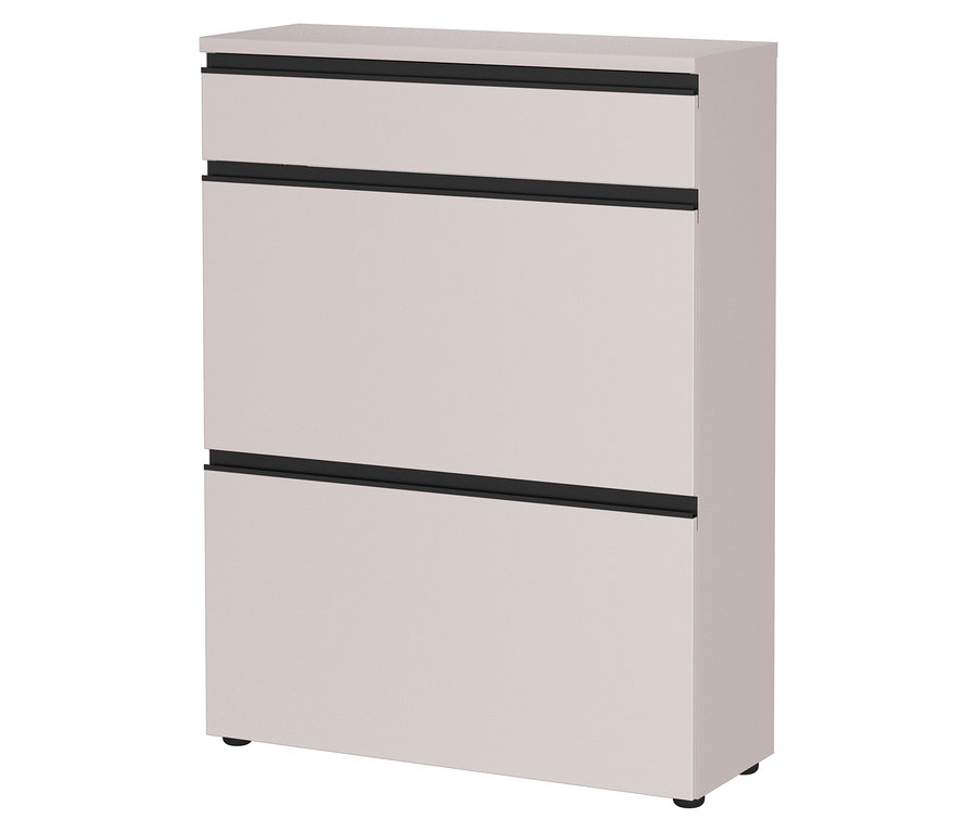 Der Schuhschrank »Baldone« in Kaschmir hat drei Fächer mit schwarzen Griffen.