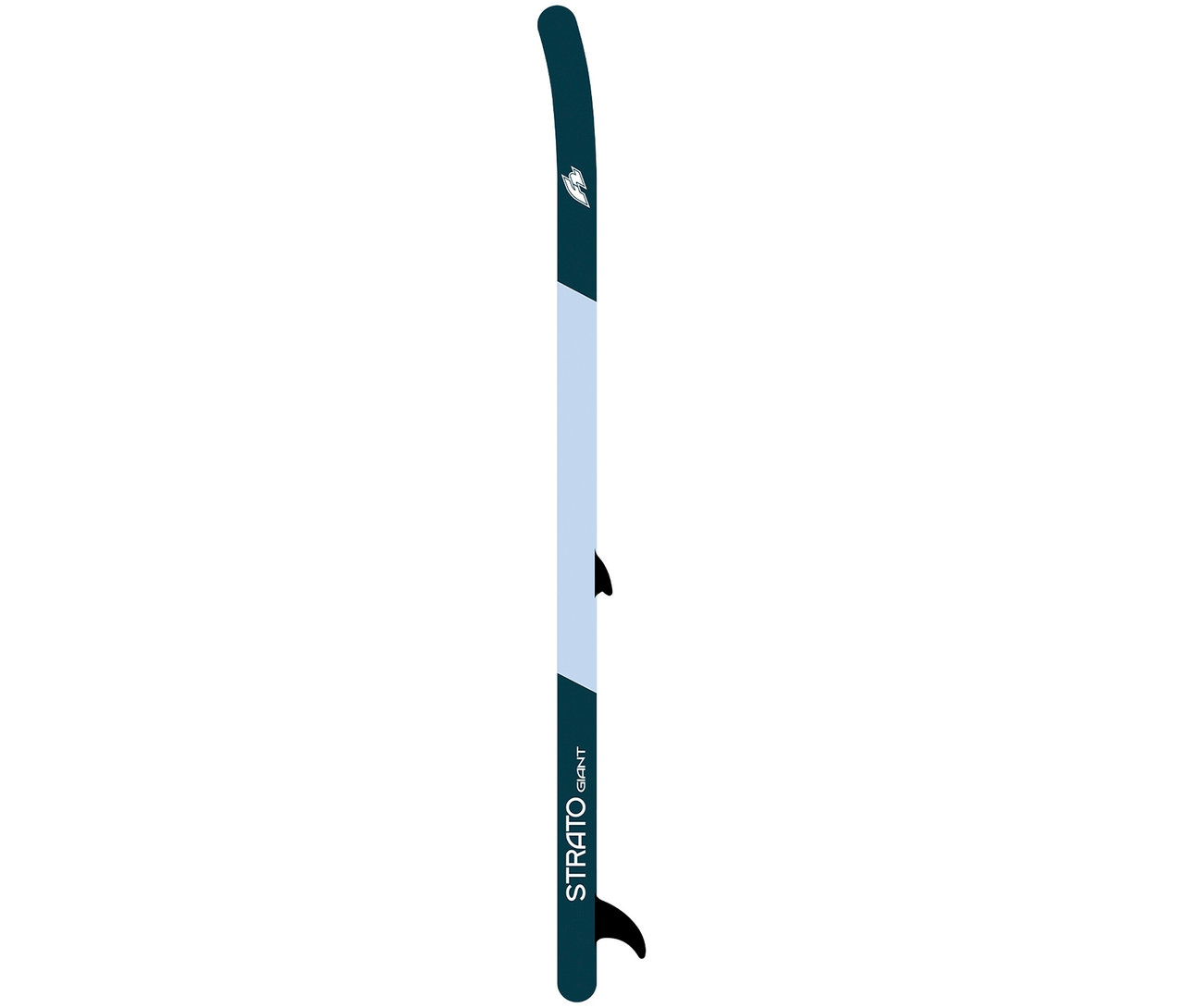 Aufrecht stehendes, blau-weißes F2 SUP Board »Strato Giant«.