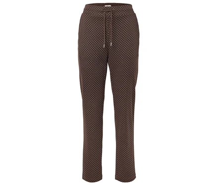 Braune Hose mit Kordelzug und weißen Punkten.